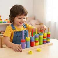 Educational Stacking Rings Colorful Circular Pieces Sorting Game Smooth Wood Educational Stacking Toy for Preschoolers, Kindergarten
