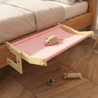 Cat Hammock Hanging Cat Bed with Wood Frame, Under-Bed Hook Window Hammock, Foldable Sunbathing Perch for Balcony Mount Area