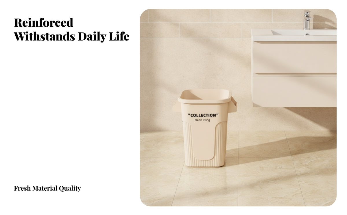 Wide-Opening Trash Can with Handles | Large Capacity Design, Space-Saving Tapered Shape, Rectangular Trash Can, for Kitchen