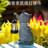 Solar Garden Light Kitten Resin Ornament for Yard Decor