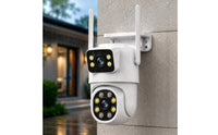 Outdoor WiFi Camera with Antennas Wireless Two-lensLens Camera Compact Hardwired for Home Entrance, Courtyard, Warehouse