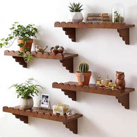 4 Pieces Shelf Warm Brown Finish Wavy Wall Shelf Space Home Storage
