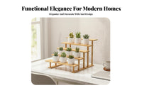 Space-Saving Stepped Wooden Rack Freestanding Multi-Level Display Riser Versatile Plant Stand Rustic Design for Office Workers, Retail Vendors, Balcony, Bay Window, Living Room, Kitchen Counter