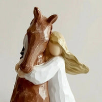 Girl and Horse Figurine Faceted Horse Figurine Giftable for Shelf, Bedside Table