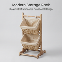 Heavy Duty Shelving Unit for Living Room Bathroom, Narrow Storage Rack with Bamboo Wood Frame, Fabric Cover Organizer, Freestanding Floor