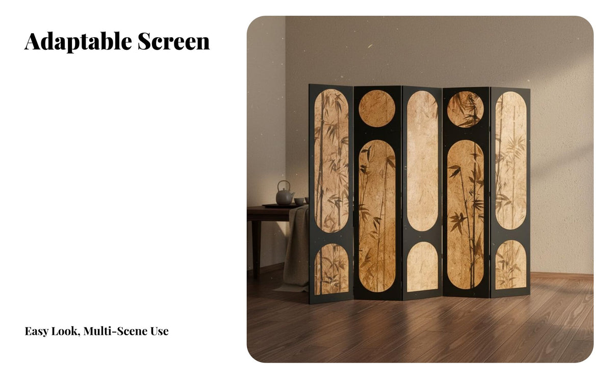 Foldable Design Multi-Panel Folding Screen Vintage Design Room Divider Bamboo Print Portable Partition Mobile for Guesthouse Owners, Interior Decorators, Office Workers, Bedroom, Studio Apartment, Restaurant