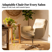Scalloped Back Vanity Chair Vintage Inspired Upholstered Armchair Curved Backrest Sturdy Metal Legs for Reception Area, Bedroom