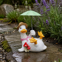Duck Statue with Umbrella Lightweight Duck Sculpture Holding Umbrella for Patio