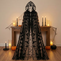 See-Through Mesh Cape with Nocturnal Winged Creature Pattern Halloween Nocturnal Winged Creature Cape Lightweight Costume Long for Cosplayers