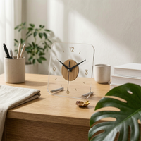 Square Tabletop Clock Rounded Corners Wood and Metal Clock Minimalist Home Decor for Shelf, Bedside