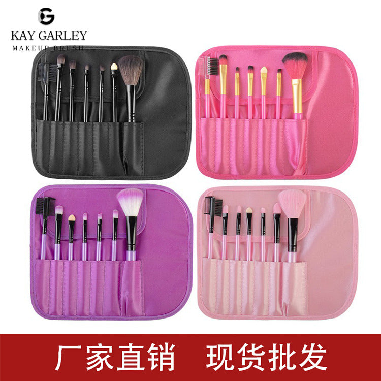 7-Piece Ribbon Makeup Brush Set with Portable Cloth Bag