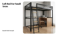Space-Saving Metal Frame Loft Bed Safety Guardrail Metal Loft Bed Full-Length Guardrails Bedroom Furniture Heavy Duty for Students, Adults, Teens, Dormitory, Dorm Room, Small Apartment