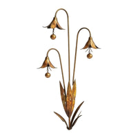 Metal Flower Stake with Bells Sculptural Decor Weather-Resistant for Patio