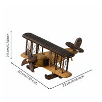 Wooden Biplane Model Rustic Finish Vintage Wood Airplane Decor Handmade Look