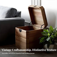 Decorative Wooden Trunk Wabi-Sabi Design Rustic Wooden Trunk Multi-Functional Hinged Lid for Interior Designers, Living Room