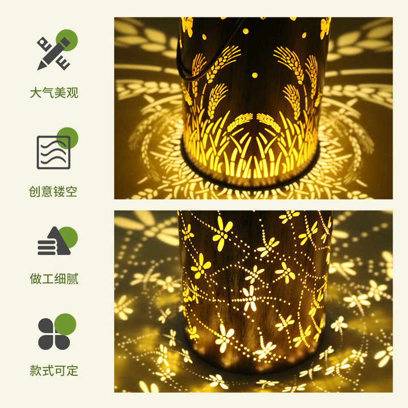 Solar-Powered Iron Art Lantern with Butterfly Projection for Garden and Lawn