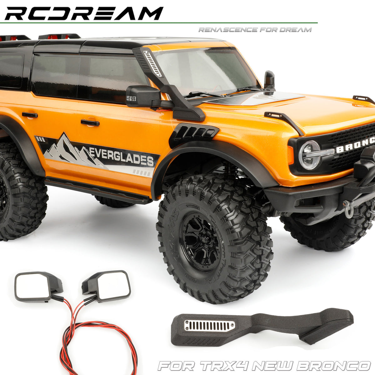 RCDream 1/10 Snorkel and Rearview Mirror with Turn Signal for TRX4 Bronco Simulation Upgrade Parts