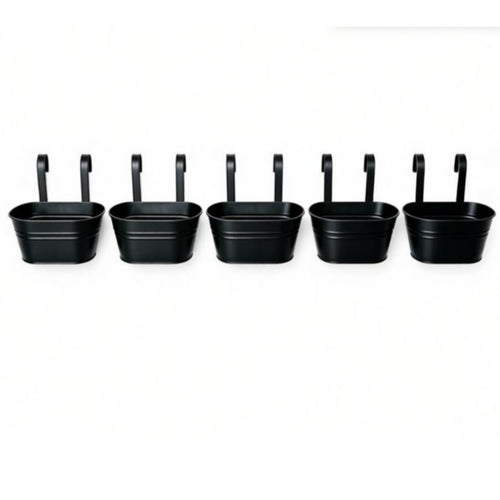 5 Pieces Hanging Planter with Hooks Oval Railing Planter Easy-to-Hang for Fence