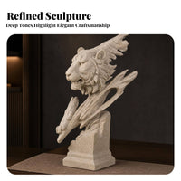 Beige Tone Lion Sculpture Sandstone Finish Decor Accent