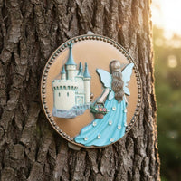 Fairy Castles Wall Plaque Decorative Artisanal Design Round Castles Hanging Decor 3D Relief Garden Fairy Wall Ornament for Living Room, Patio