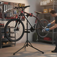 Foldable Design Adjustable Two-Wheeler Maintenance Stand Includes Tool Tray Bike Repair Stand Floor Bike Repair Rack for Cyclists, Workshop