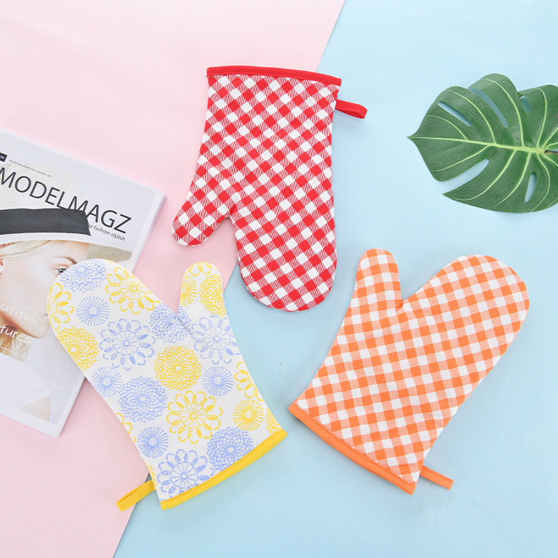 Cotton Linen Heat Resistant Oven Mitts for Baking and Grilling