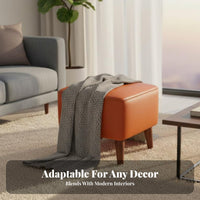 Upholstered Cube Stool Genuine Leather Footrest Multipurpose for Bedroom, Adults