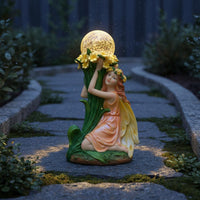 Solar Fairy Statue Energy Efficient Resin Garden Figurine Waterproof Design