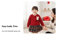 Girls Knitted Sweater Set, Princess Skirt, 2-Piece, Autumn Winter, New Year, Soft Fabric