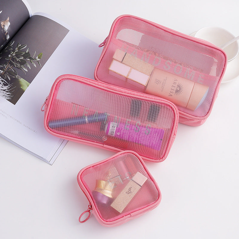 3-Piece Portable Travel Cosmetic Organizer Bag Set with Visible Mesh