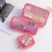3-Piece Portable Travel Cosmetic Organizer Bag Set with Visible Mesh