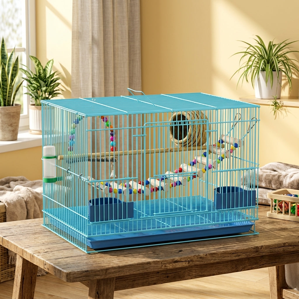 Pet Bird Cage for Small Birds, Foldable Breeder Cage with 1cm Bar Spacing, Indoor Home Habitat with Slide Out Tray, Single Level Cage Small Size
