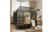 Heavy Duty Slanted Top Dog Crate Sturdy Dog Cage with Casters Long-Lasting Multi-Door Pet Cage Escape-Proof for Dogs, Young Dogs, Living Room