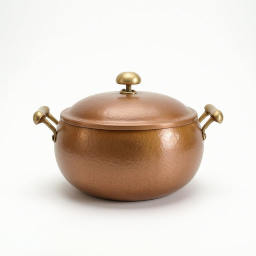 Copper Pot with Lid Vintage Hammered Copper Pot Handmade Cookware for Hosts, Tabletop Presentation