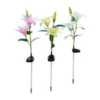 Solar-Powered 2-LED Lily Flower Garden Stake Lights for Outdoor Landscape Decoration