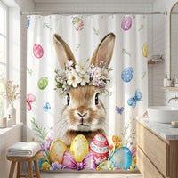 4 Pieces Bunny Print Shower Curtain Set Waterproof Bunny Shower Curtain Set Decorative Home Textiles for Holiday Decorators, Homeowners, Apartment