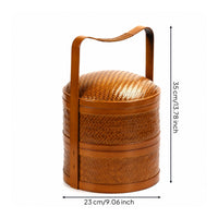 Bamboo Carry Box with Lid Handwoven Two-Tier Woven Basket Bamboo Basket with Handle Double-Layer Vintage-Style for Hosts