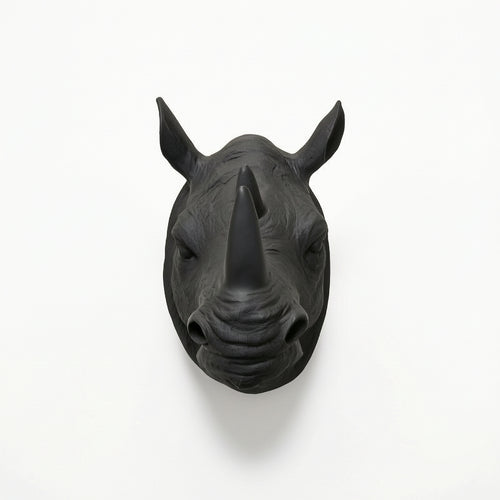 Rhino Head Wall Mount Sculpture Antique-Style Rhino Head with Tusk Resin