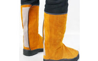 Leg Guards Wear Resistant Shoe Protectors Welding Boot Covers Heavy Duty Abrasion Resistant Gaiters Cowhide Material Secure Fit Suitable for Carpentry Workshop Machine Operation