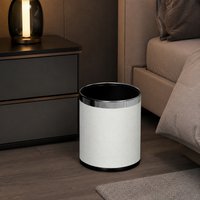 Round Leather-Metal Trash Can, White, 1.6kg, Stylish Interior for Living Room, Office