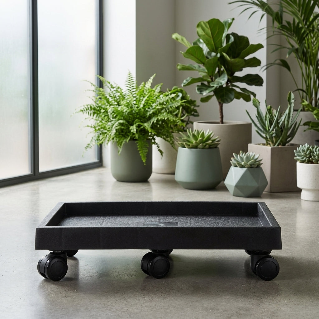 Plant Stand with Wheels, Rectangular Moving Plant Pot with 10 Heavy Duty Rollers, Simple Style Rolling Flower Pot Mover for Balcony Garden Use
