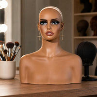 Mannequin Head with Shoulders PVC Mannequin Bust Ear-Shaped Structure Wig Display Head