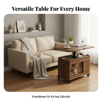 Elevating-Top Rolling Side Table Adjustable Height Mobile Storage Table Space-Saving Household Furniture for Students, Homeowners, Bedroom, Office