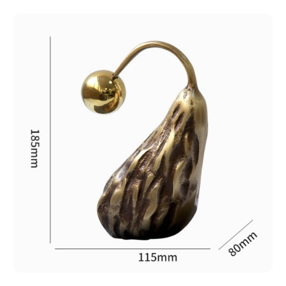 Abstract Pear Figurine Copper Finish Metal Pear Statue Ribbed Texture for Office