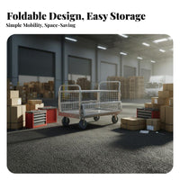 Folding Trolley with Fence Quiet-Roll Rotating Casters Foldable Utility Wagon Space-Saving Sturdy Duty for Vendors, Workshop