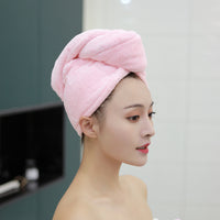 Cartoon Double-Layer Coral Fleece Hair Drying Cap for Women, Super Absorbent Quick Dry Microfiber Turban