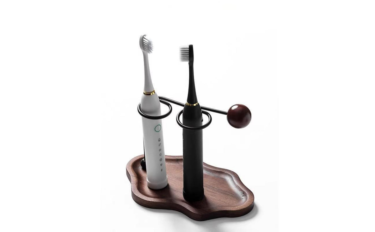 Toothbrush Holder with Wood Base | Minimalist, Modern, Metal Frame Toothbrush Stand, for washroom Countertop
