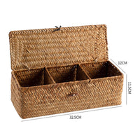 Divided Straw Organizer Three Compartments Woven Basket Rectangular