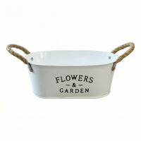 Farmhouse Metal Planter with Rope Handles Tabletop Bucket Planter Lightweight Container Portable for Desk