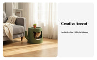 Feline Cave End Table Raised Lip Tabletop Enclosed Feline Bed Table Anti-Slip